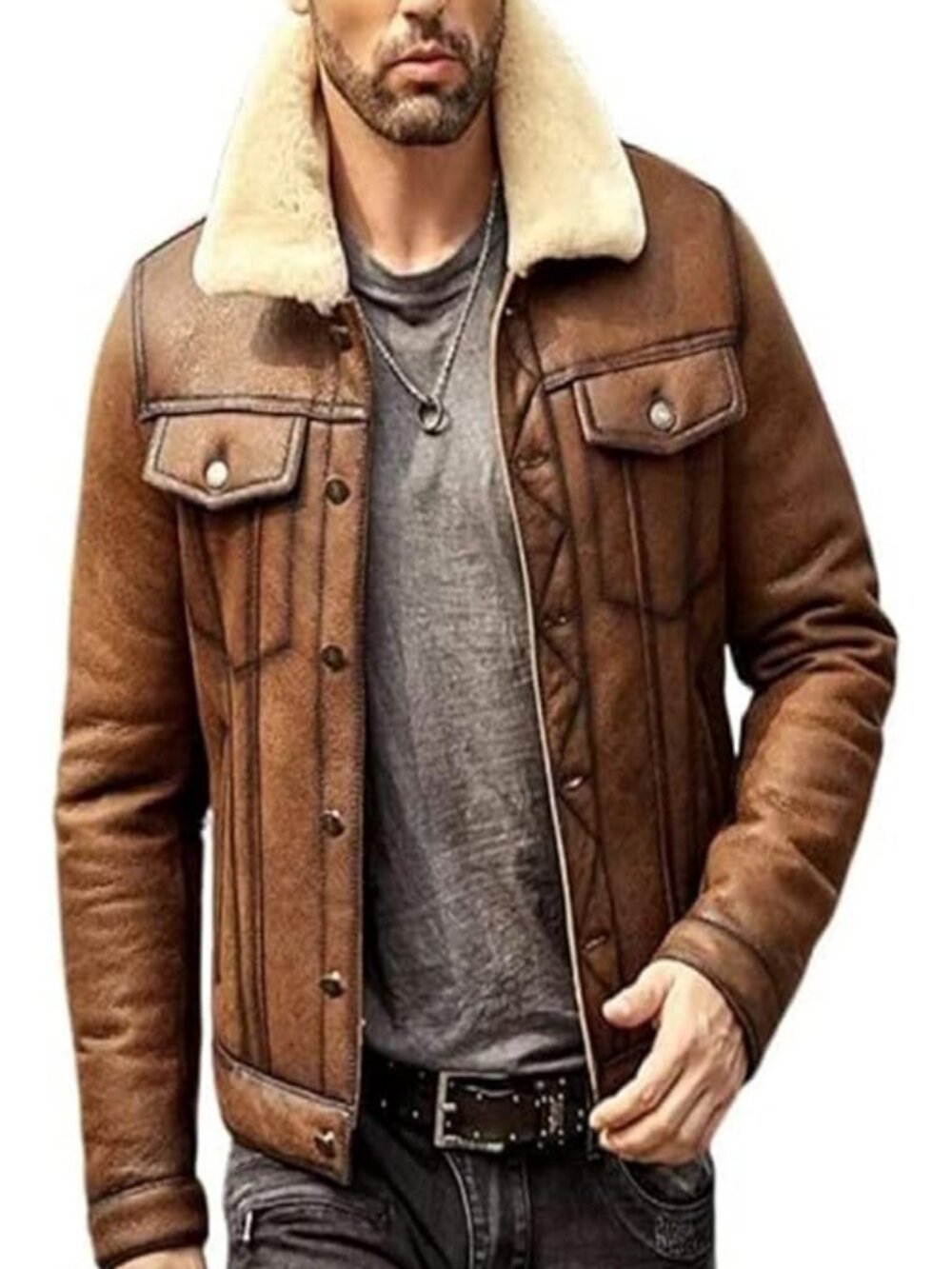 Men Genuine Sheepskin Shearling B3 Flight Aviator Coat Fur Bomber Leather Jacket